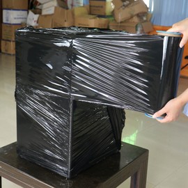 BOMEI PACK Black Stretch Wrap Industrial Strength with Plastic Handle 12" x 1000 Feet 80 Gauge 3-Pack, Black Shrink Wrap, Self-Adhering Black Plastic Wrap for Shipping, Moving