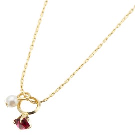Accessory Shop Piena Birthstone Color Stone, Gold, Pearl, Made in Japan, Baby Ring Necklace, Garnet