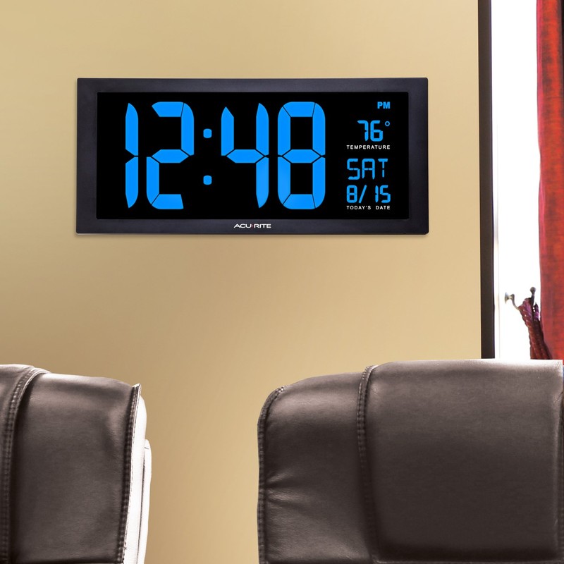 AcuRite 76100M Oversized LED Clock with Indoor Temperature, Date and