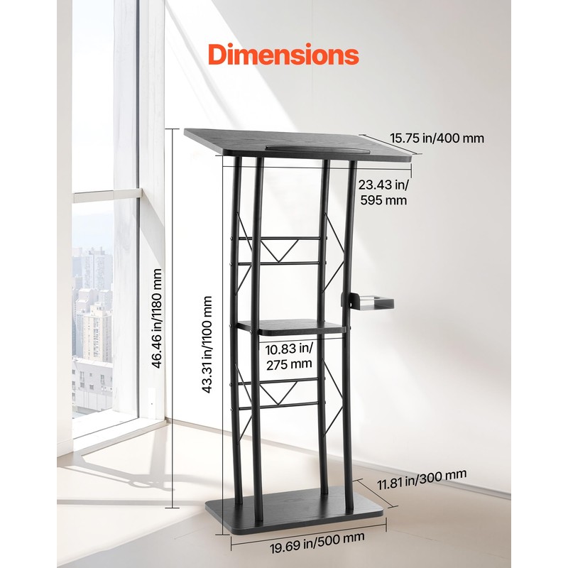 VEVOR Podium Stand, 47-Inch Metal Lectern, Curved Standing Podium with