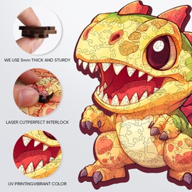 Jiroinlly Wooden Puzzles for Adult and Kids, 100 Pieces Dinosaur Puzzle, Unique Shaped Animal Wooden Preschool Puzzle, Toddler Wooden Puzzle Toy Gift for Family and Friends, Suitable for Family Games