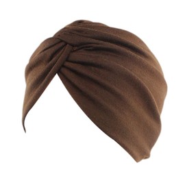 Decou Solid Color Clean Plain Twist Pleasted Hair Turban Cap (Brown)