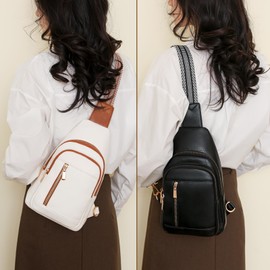 MYHOZEE Small Sling Bag for Women Leather Crossbody Bags Fanny Pack Chest Bag for Travel White Brown