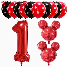 Hongkai Mouse 1st Birthday Girl Decorations Girls First Decor Party Supplies Set Princess Red Black One Confetti foil latex Balloons Happy Birthday Banner Number1 Foil Balloons