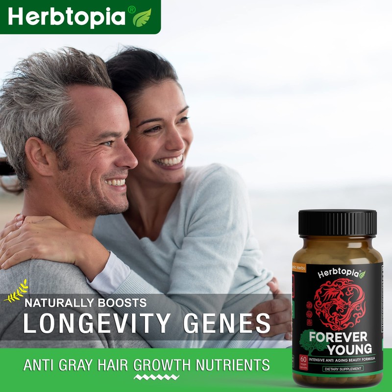 Herbtopia Forever Young Longevity Supplement for Immunity, Anti Gray Hair,