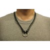 Black Leather Cord Necklace with Silver Coloured Round Metal Pendant
