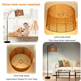 Rattan lampshade Table Lamp Shade Round lamp Shades for Floor Lamps & Ceiling Pendant, Wicker lampshade Replacement Light Shade for Living Rooms, Kitchen, Bedroom, Hallways & Lounges