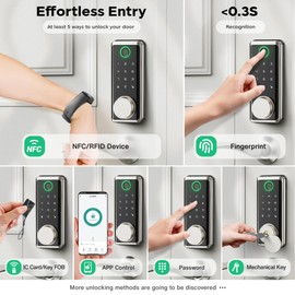 Sophia Keyless Entry Door Lock, Smart Auto Locks for Front Door & Key Fobs & Remote Control, Keypad Deadbolt Digital, Fingerprint Door Lock with Code, Cerraduras Inteligentes, IP68, Satin Nickel