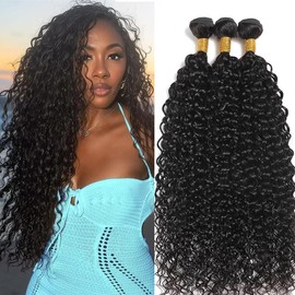 12A Curly Human Hair Bundles 100% Unprocessed Kinky Curly Bundles Human Hair Soft And Thick Can Be Dyed Curly Wave 3 Bundles Natural Black Color 14 16 18 Inch 95-100g/bundle total 285-300g