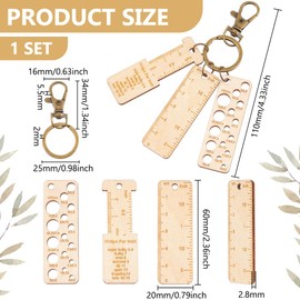 BENECREAT 3Pcs Mini Wooden Gauge Keychains, Knitting Needle Gauge, Yarn Wrap Guide Board, Multifunctional Ruler with Alloy Clasp for Crochet DIY Sewing