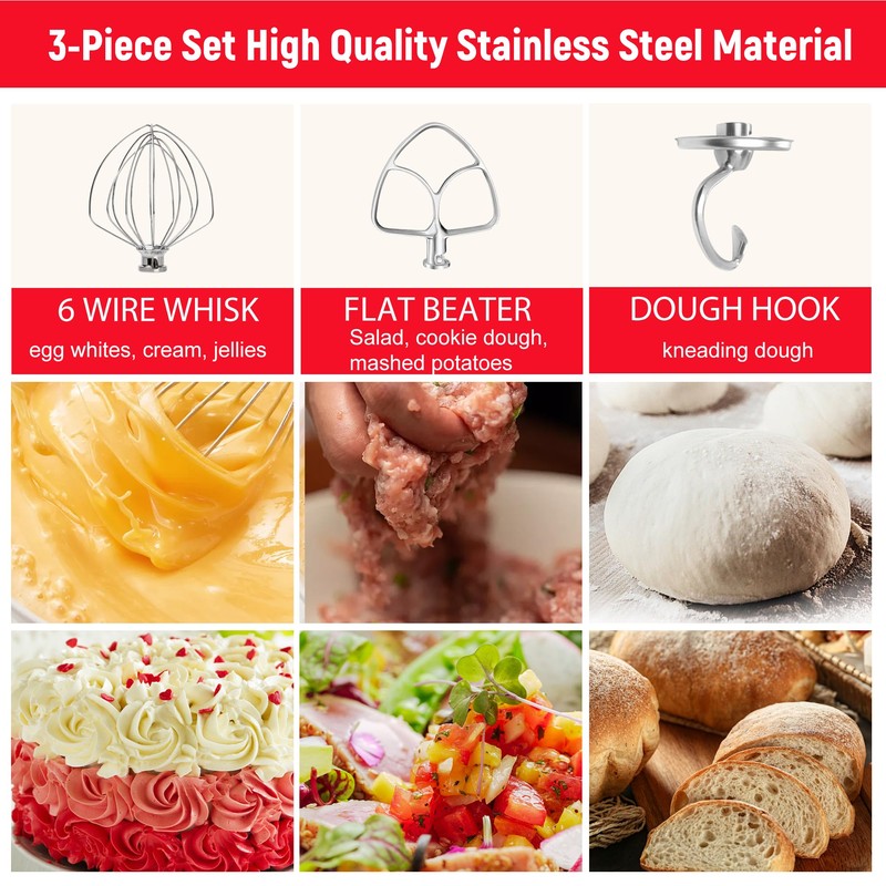Stainless Steel Mixer Accessories Compatible with KitchenAid 4.5-5 Qt Tilt-Head,