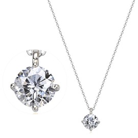 Surcha Adjustable Sterling Silver Necklace Solitaire Moissanite Pendant Prong Set, 2 Carat Single Moissanite Pendant Necklaces for Women, Diamond-Alternative Handcrafted Jewelry Gift, 18" + 2