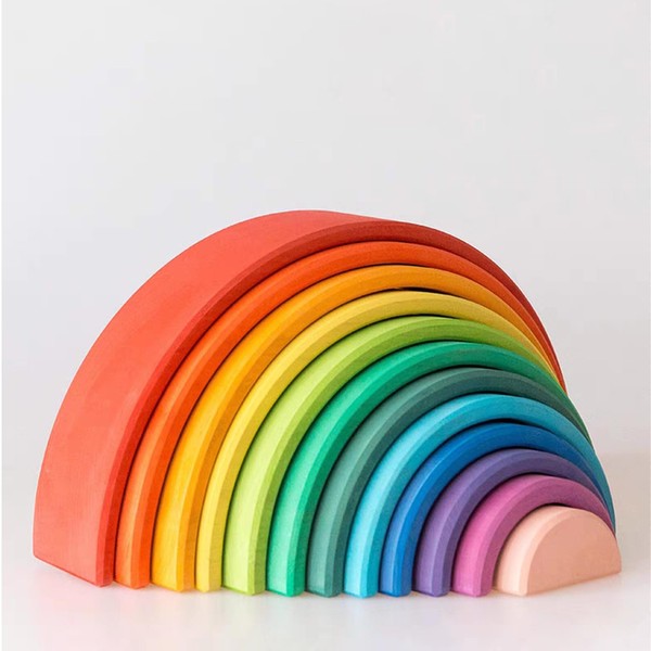 AVDAR 12Pcs Wooden Rainbow Stacker Toy, Extra Large Wooden Rainbow