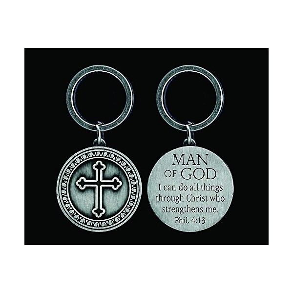 Man of God Philippians 4:13 Cross Christian Metal Key Ring Keychain