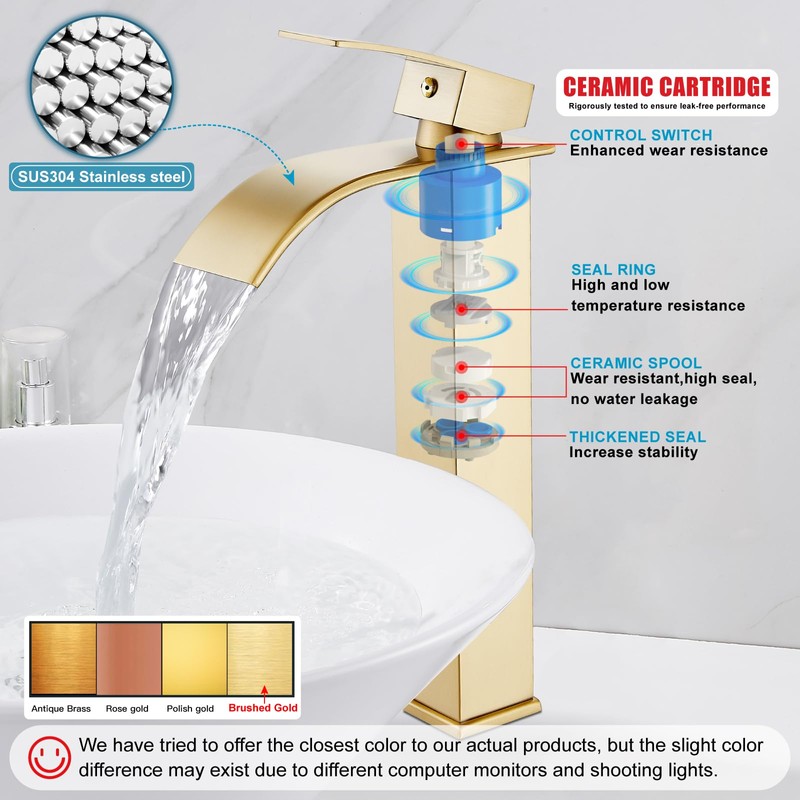 Midanya Vessel Sink Facuet Waterfall Tall Bathroom Faucets Vanity Single
