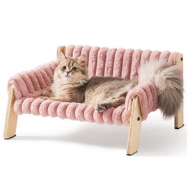 MEWOOFUN Cat Couch Bed, Pet Sofa for Indoor Cats Wooden Indoor Elevated Cat Beds with Removable Mattress Cover Suitable for Kitty, Puppy or Small Animal (Pink, Medium)