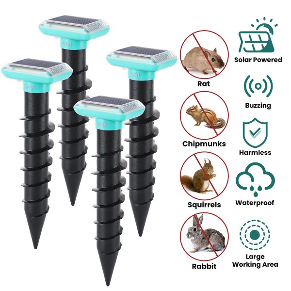 KKSQ 4PCS Solar Mouse Gopher Mole Repellent Buzzing Sonic Pulse