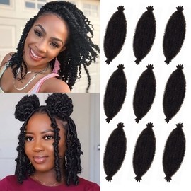 9 Packs Pre-Separated Springy Afro Twist Hair 12 Inch Natural Black Spring Twist Hair Marley Twist Crochet Braiding Hair for Soft Locs Hair Synthetic Hair Extensions for Black Women (12Inch,1B)