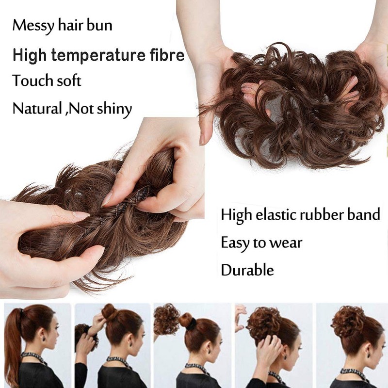 Hair Bun Extensions Messy Curly Wavy Hair Scrunchies Hairpieces Synthetic