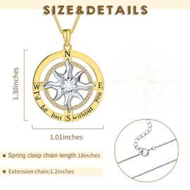 ASLBUNM Compass Necklace 925 Sterling Silver I'd Be Lost Without You Compass Pendant Necklaces Inspirational Graduation Jewelry Gifts for Women Friends Daughter