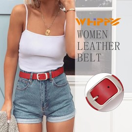 WHIPPY Women Leather Belts for Jeans Pants Fashion Dress Belt for Women with Solid Pin Buckle, Red, M