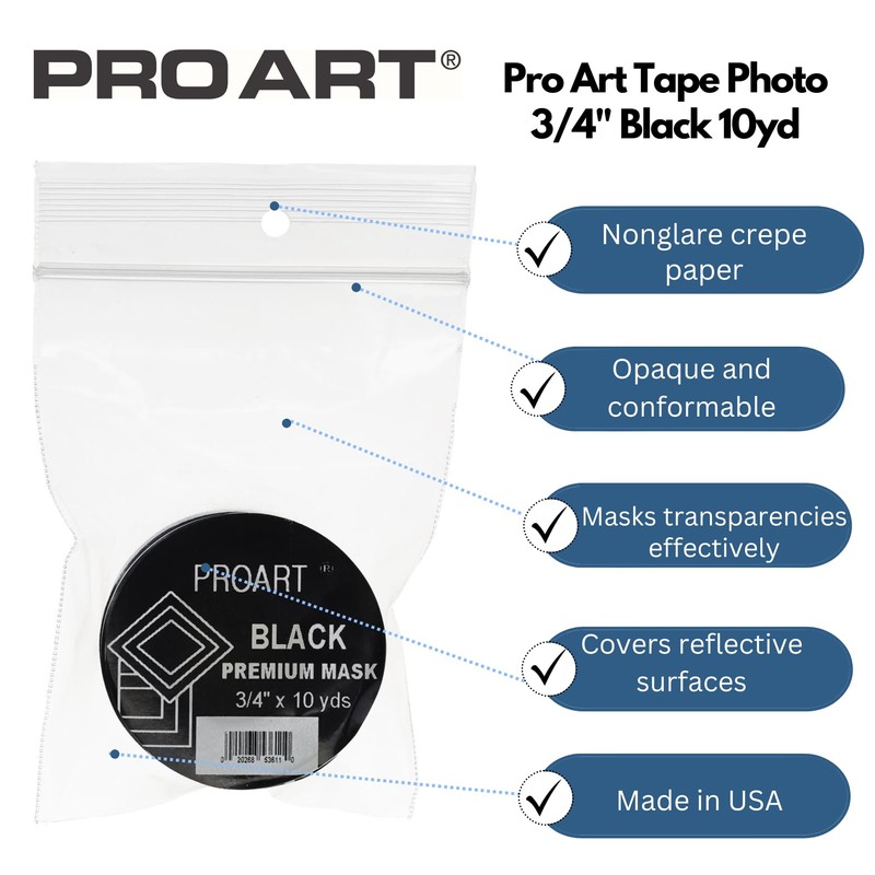 PRO ART Black Artist Tape, 3/4 inch Wide by 10-Yards,