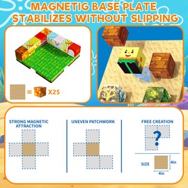 150 PCS Magnetic Blocks-Magnetic Building Blocks Cubes with 4 Expandable Magnet Baseplates, Build Creative Anime World with Magnet Cubes, STEM Toys & Ideal Xmas Birthday Gift for Kids Ages 3-12