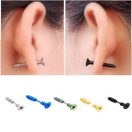 Punk Titanium Steel Screw Nail Stud Earrings for Women Men Streetwear Jewelry, Egirl Eboy Rock Party Jewelry (black&silver)