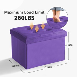 Storage Ottoman Folding Foot Stool Velvet Foot Rest with Padded Modern Ottoman with Storage for Living Room Puppy Step Stool 17x13x13in(Purple)