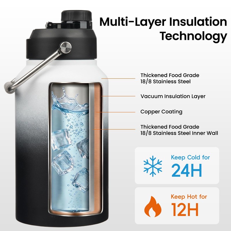 Konokyo 87 oz Insulated Stainless Steel Water Bottle Jug with