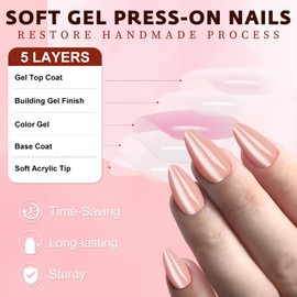 Bellelfin 120Pcs Cat Eye Press on Nails Almond Medium Length, Full Cover Orange Press on Fake Nails Glossy Acrylic Almond Shape Glue Nails for Women Girls
