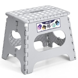 Delxo Folding Step Stool, 11 inch Non-Slip Foldable Stools for Kids & Adults Up to 300 LBS, Step Stool with Handle, Lightweight for Kitchen, Bathroom, Bedroom, Garden, Grey, 1PC