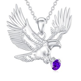 DOLPHERS 925 Sterling Silver Lab Grown Diamond Animal Necklace Cat/Bear/Owl/Dolphin/Koala/Hummingbird/Parrot Lab Grown Diamond Necklace Gift for Women (Eagle-2)