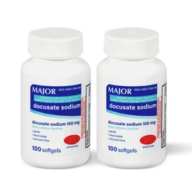 MAJOR Docusate Sodium 100mg Softgels, Stool Softener Laxative for Occasional Constipation Relief - Gentle, Dependable, Stimulant-Free, 100 Count (2-Pack)