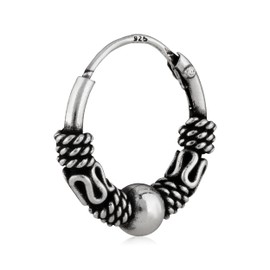 NKlaus Single Viking Creole Earrings 15 mm or 12.7 mm Silver 925 Scandinawian Earring with Ball, Sterling Silver