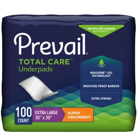 Prevail Prevail Incontinence Underpads - Unisex Disposable Underpads for Men & Women - Super Absorbent, 30" X 30", 100 Count (10 Packs of 10)