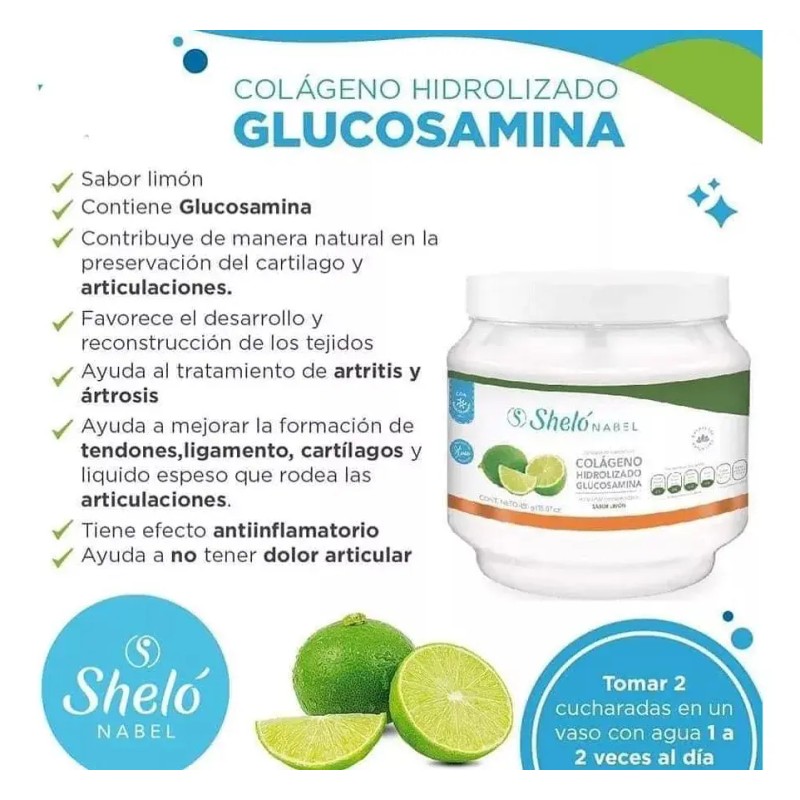 Colágeno Hidrolizado Glucosamina Limón Suplemento Alimenticio Sheló Nabel 450g Povo