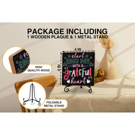 Christian Quotes Desk Decor Gifts for Women Men, Star Each Day with A Grateful Heart Tabletop Sign, Bible Verses Wood Plaque With Iron Stand for Home Office Bedroom Living Room Table Shelf -21