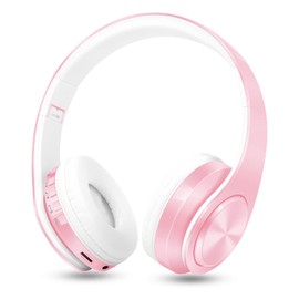 RAT TAIL V5.0 Bluetooth Headphones Over-Ear, Foldable Wireless and Wired Stereo Headset Micro SD/TF, FM for Cell Phone,PC,Soft Earmuffs &Light Weight for Prolonged Wearing (Pink)