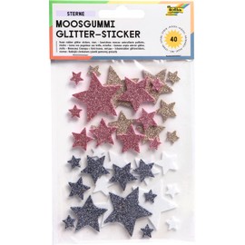folia 23786 Foam Rubber Glitter Stickers, Stars, Assorted in White, Gold, Pink and Blue, Various Sizes, Pack of 40 – Ideal for Decorating and Decorating Greeting Cards etc.