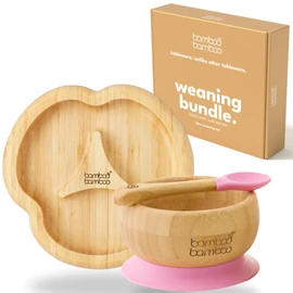 bamboo bamboo Baby Plate, Baby Gift, Children's Crockery Set with Sugnapf Plate, Baby Bowl and Baby Spoon, Children's Tableware with Suction Cup from 6 Months (Divider, Pink)