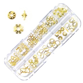 12 Styles Golden Nail Art Pattern Studs, Beauties Factory Tips Decorations Round Snowflakes Star Square Heart