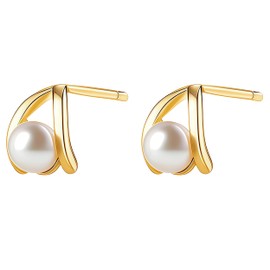 Seova Women's 925 Silver Earrings, Hypoallergenic, Popular, Elegant, Pearl Earrings, Cute, Pearl, Simple, Small, Casual, Everyday Use, Birthday Gift (Gold), Sterling Silver, Pearl