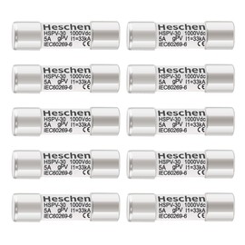 Heschen Solar DC1000V PV Fuse, Photovoltaic Fuses, gPV Type Fuse Link, HSPV-30, 10 * 38mm, 5A 1000VDC, I1 33kA, for Solar PV System Protection, 10PCS