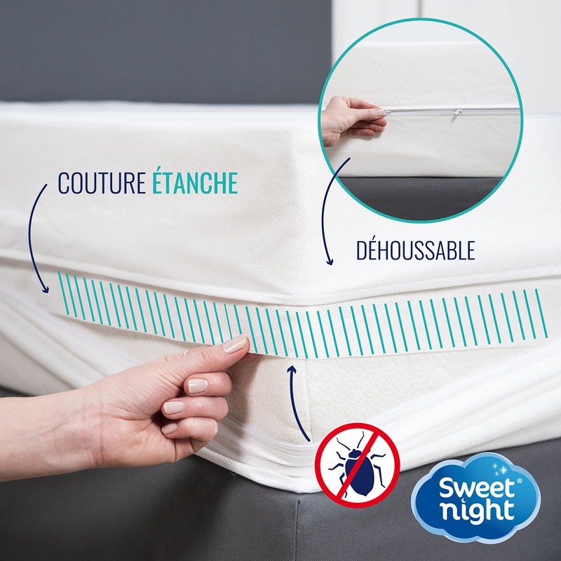 SWEET NIGHT Mattress Protector, White, 70 x 140 x 15