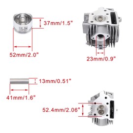 WOOSTAR 52.4mm Big Bore Cylinder and Head 66mm Valves Assembly with Piston Ring Kit Replacement for 4 Stroke 110cc Chinese Taotao Coolster Engine ATV Go Kart Dirt Bike