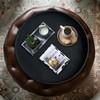 HofferRuffer Large Round Serving Tray 24'', Elegant Faux Leather Circle