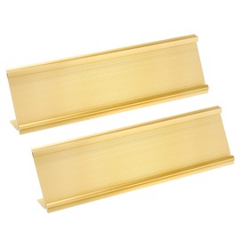 PATIKIL 2 x 7.8inch Aluminum Name Plate Holder, 2Pcs L Type for Desk Office Business Door Sign Holder Gold Tone