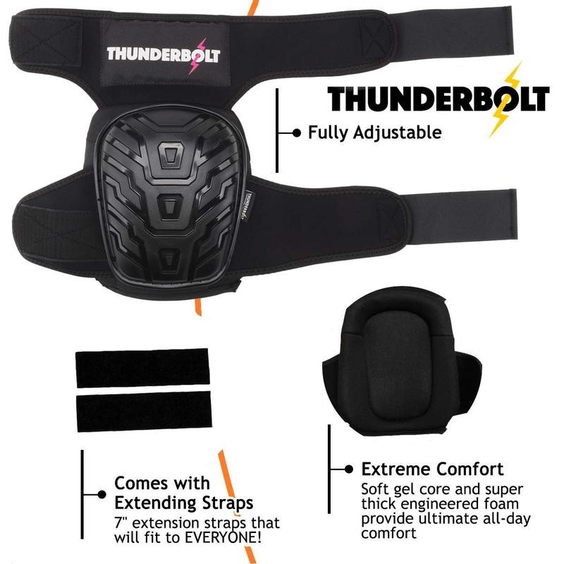 Thunderbolt Womens Knee Pads for Work - Black Design, Comfortable