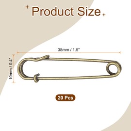 sourcing map 20pcs Safety Pins 1.5 Inch (38mm) Electroplated Steel Large Safety Pin Heavy Duty Sewing Safety Pins Bulk for Clothes Sewing Arts DIY Crafts, Bronze